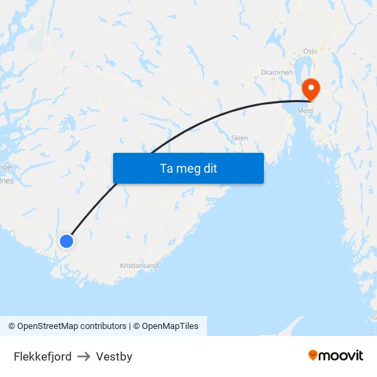 Flekkefjord to Vestby map