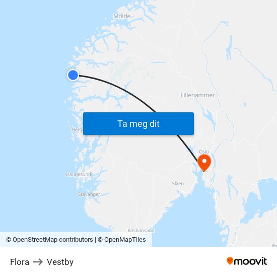 Flora to Vestby map