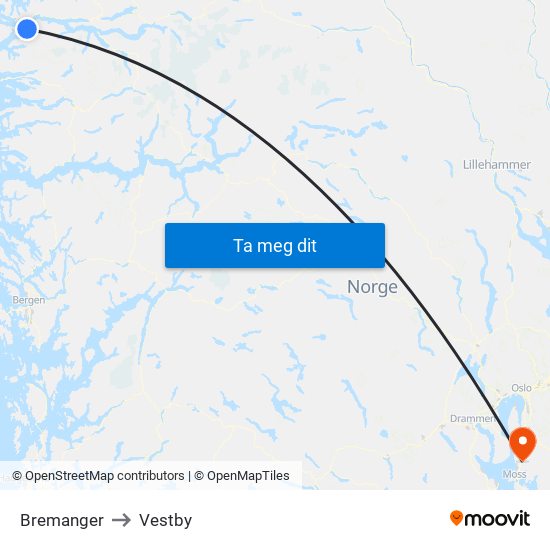 Bremanger to Vestby map