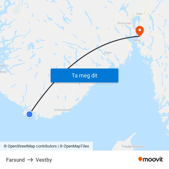 Farsund to Vestby map