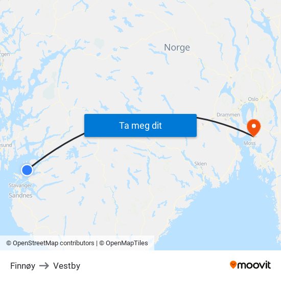 Finnøy to Vestby map