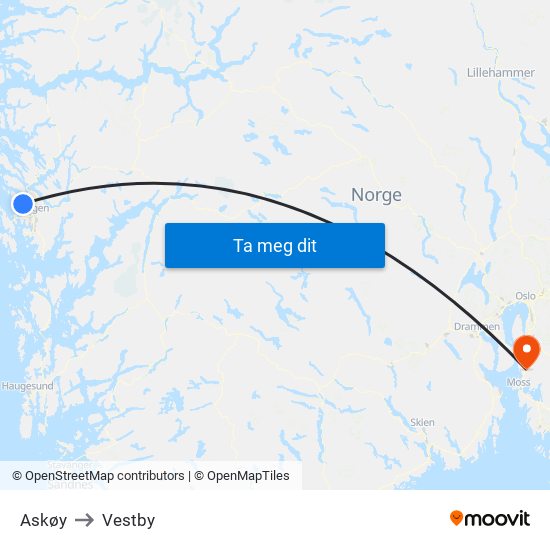 Askøy to Vestby map