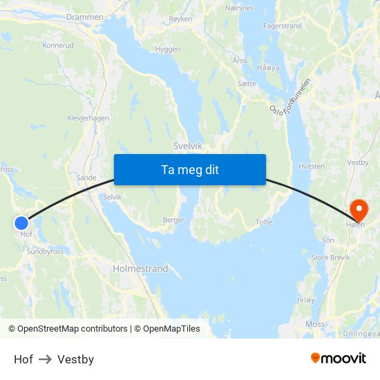 Hof to Vestby map