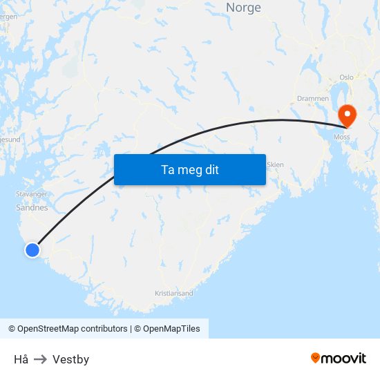 Hå to Vestby map