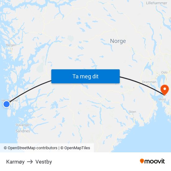 Karmøy to Vestby map