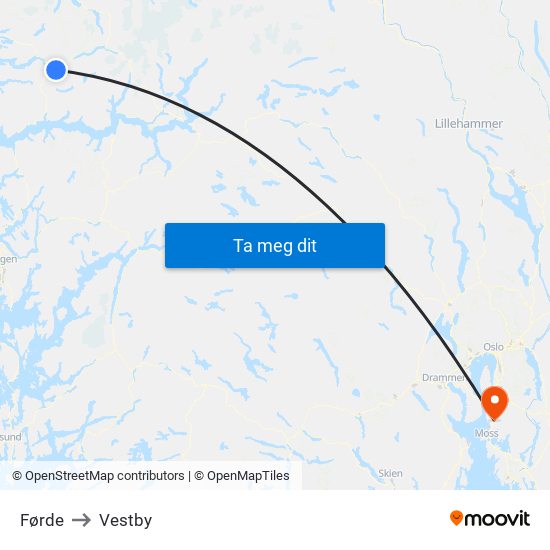 Førde to Vestby map