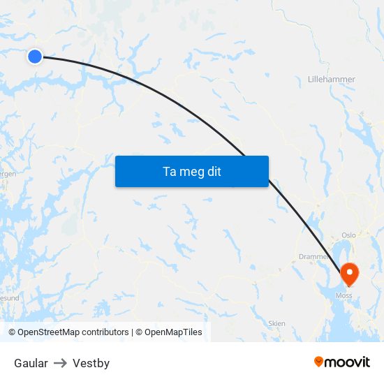 Gaular to Vestby map