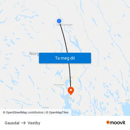 Gausdal to Vestby map