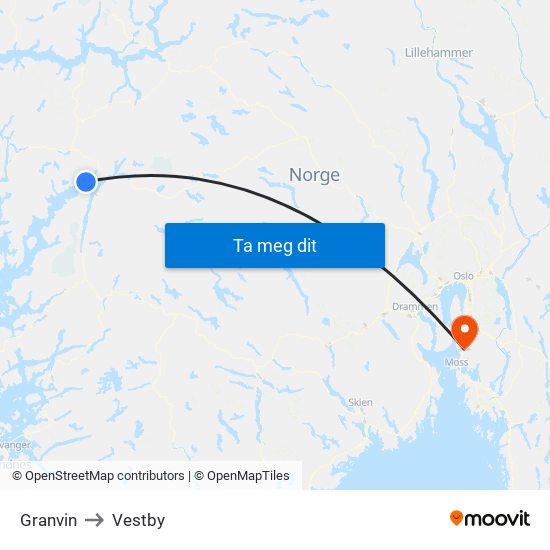 Granvin to Vestby map