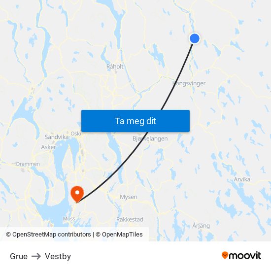 Grue to Vestby map