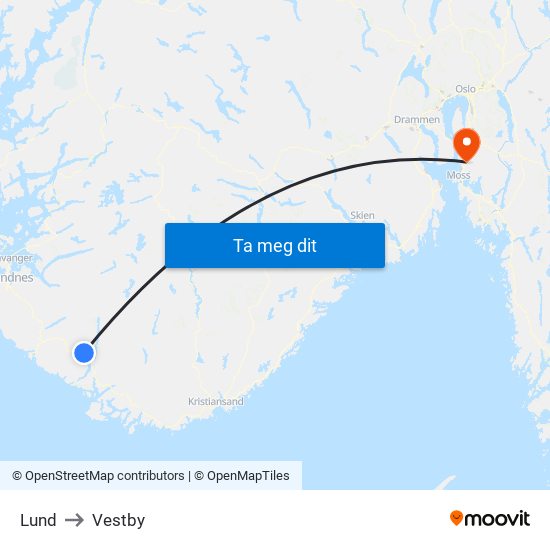 Lund to Vestby map