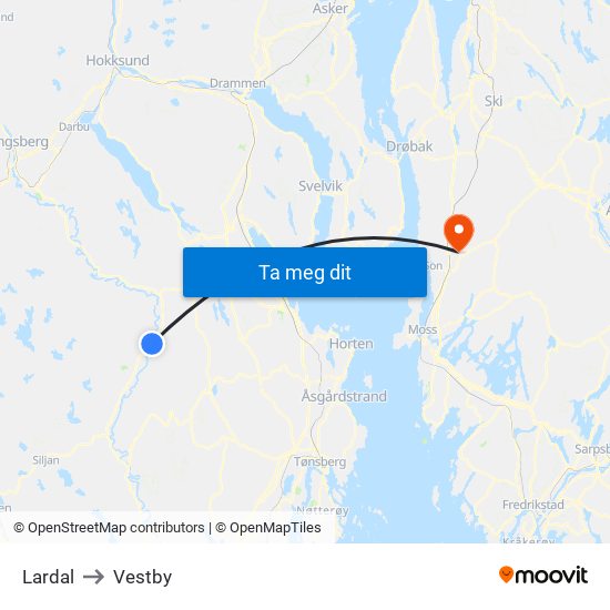 Lardal to Vestby map