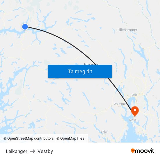 Leikanger to Vestby map