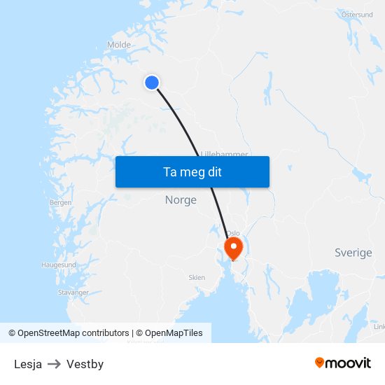 Lesja to Vestby map