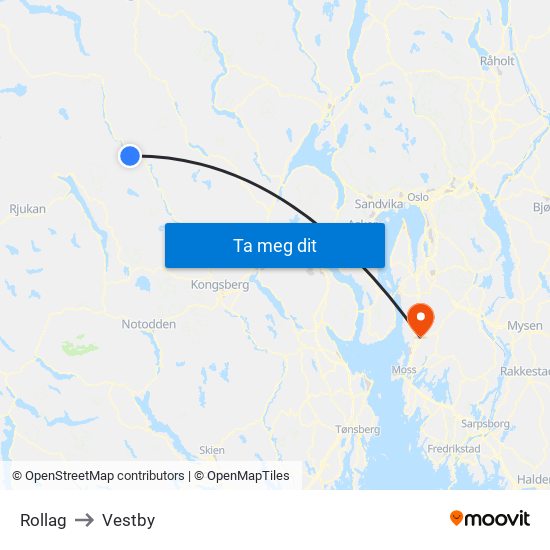 Rollag to Vestby map