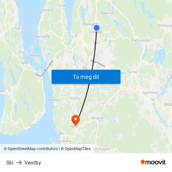 Ski to Vestby map