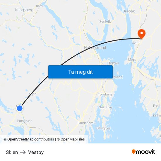 Skien to Vestby map