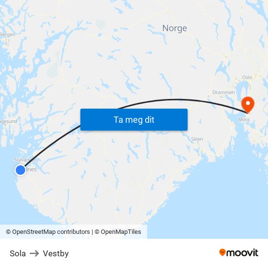 Sola to Vestby map