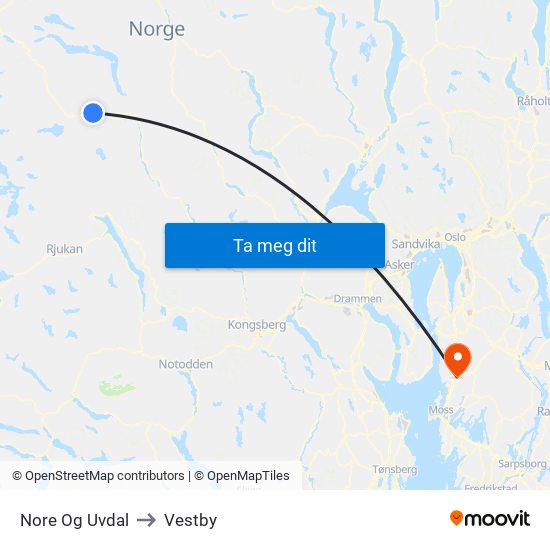 Nore Og Uvdal to Vestby map