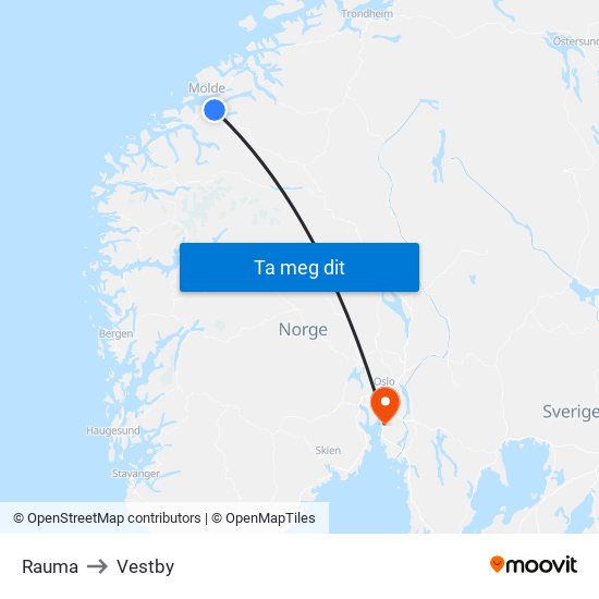 Rauma to Vestby map