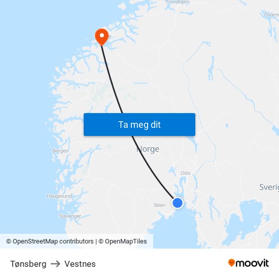 Tønsberg to Vestnes map