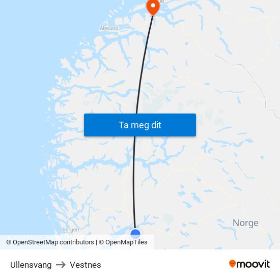 Ullensvang to Vestnes map