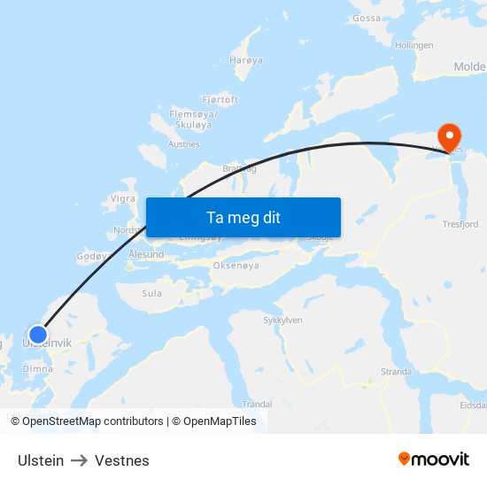 Ulstein to Vestnes map