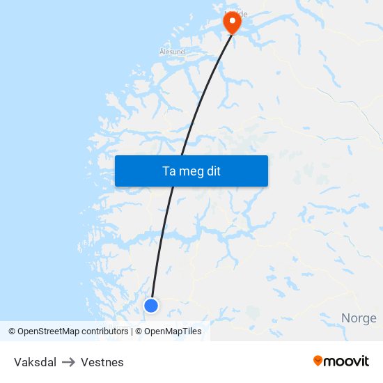 Vaksdal to Vestnes map