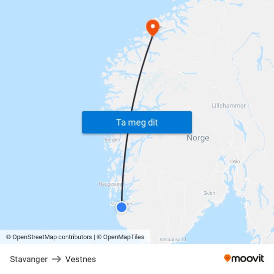 Stavanger to Vestnes map