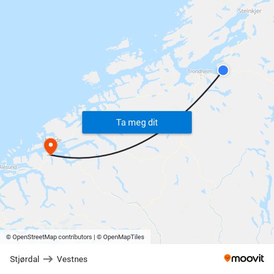 Stjørdal to Vestnes map