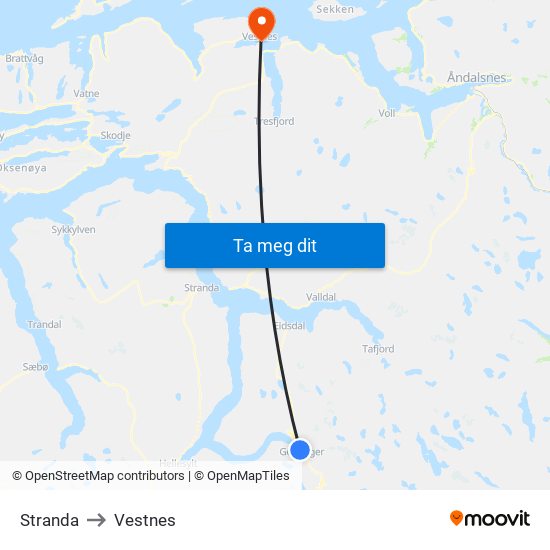 Stranda to Vestnes map