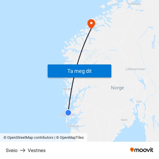 Sveio to Vestnes map