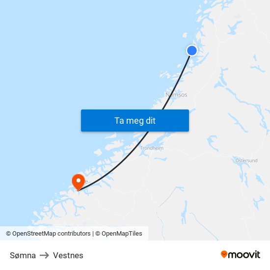 Sømna to Vestnes map