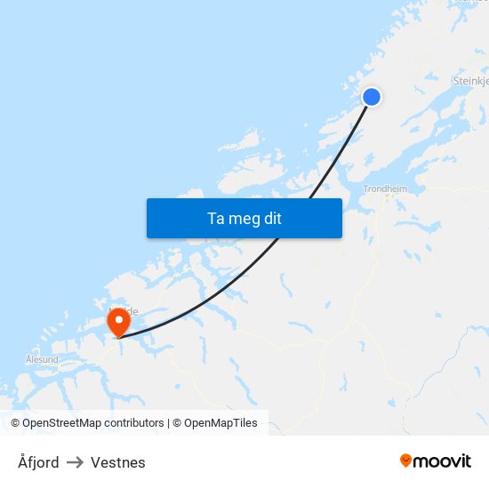 Åfjord to Vestnes map