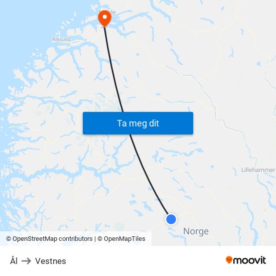 Ål to Vestnes map