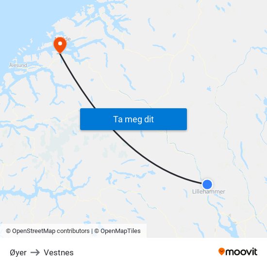 Øyer to Vestnes map