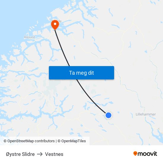 Øystre Slidre to Vestnes map