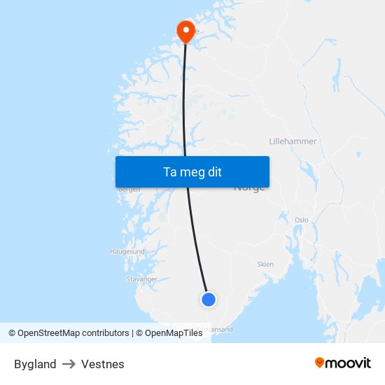 Bygland to Vestnes map