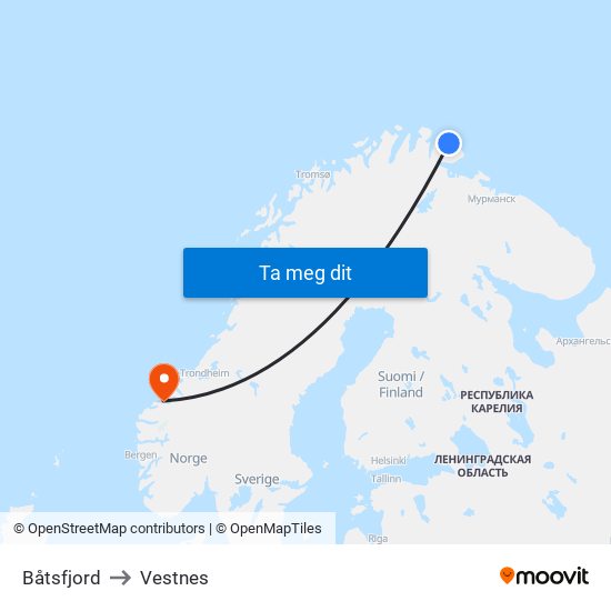 Båtsfjord to Vestnes map