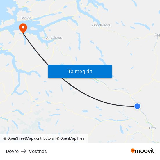 Dovre to Vestnes map