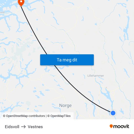 Eidsvoll to Vestnes map