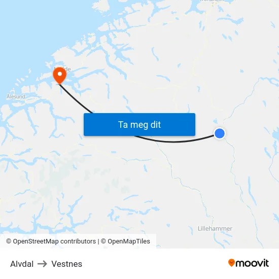 Alvdal to Vestnes map