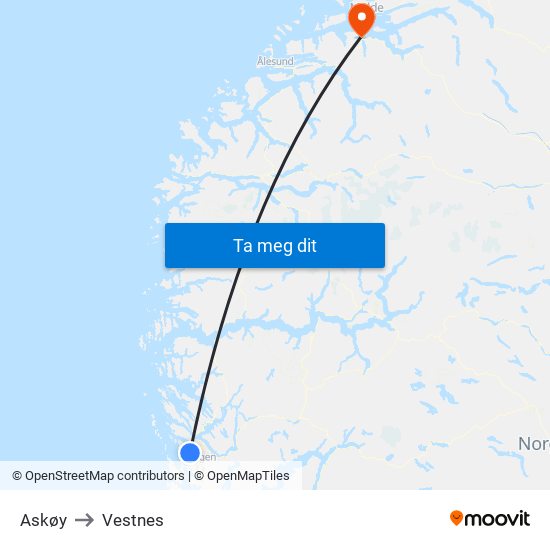 Askøy to Vestnes map