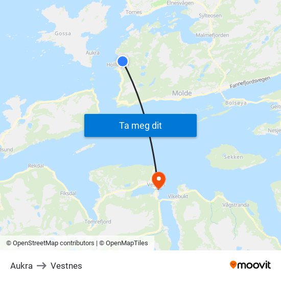 Aukra to Vestnes map