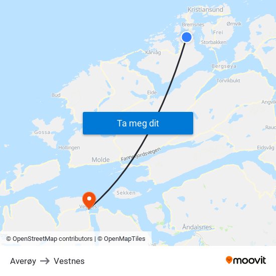Averøy to Vestnes map
