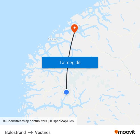 Balestrand to Vestnes map