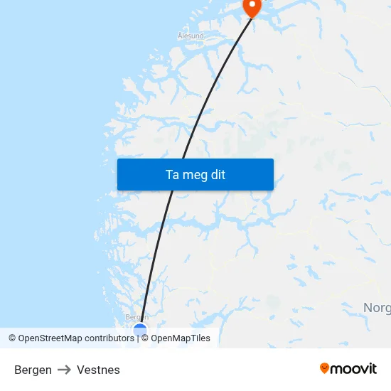 Bergen to Vestnes map