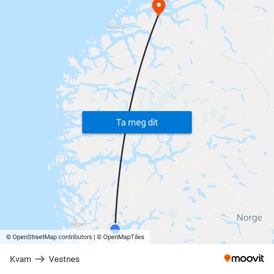 Kvam to Vestnes map