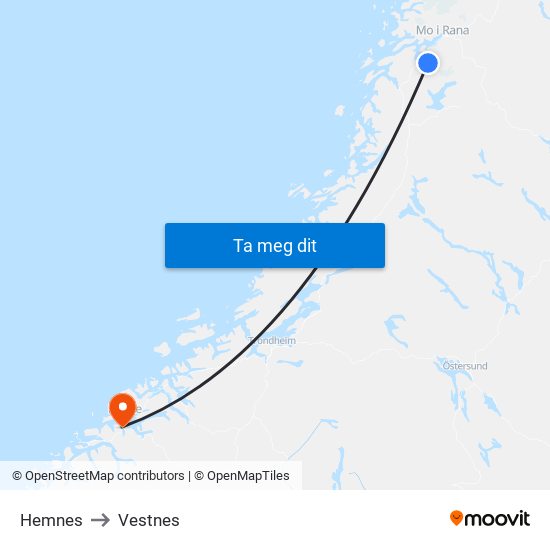 Hemnes to Vestnes map