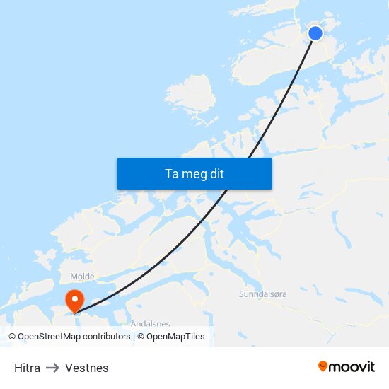 Hitra to Vestnes map